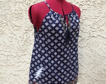 Grateful Dead Steal Your Face Gypsy Festival Boho Beaded Tank Top : Medium