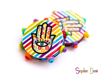 Polymer clay Hamsa stripes round flat beads - colorful beads with bumps - evil eye beads (2)