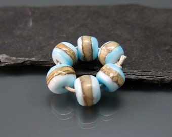Handmade Lampwork Nugget Beads by GlassBeadArt … Light blue and silvered ivory ... SRA F12 ... 10x9mm