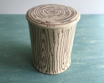 Porcelain Sugar Jar, Catch All Box, Faux Bois Sugar Jar, Porcelain Lidded Jar, Woodgrain Sugar jar