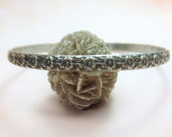 Rose Pattern Sterling Silver Bangle Bracelet, Stacking Bracelet, Silver Bracelet, Floral Pattern Bracelet, Stacking Bangle