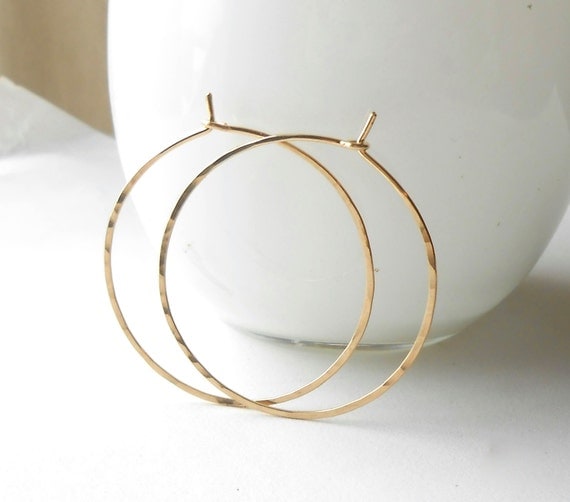 Medium Gold Hoop Earrings Thin Hammered Gold Filled Hoops 1