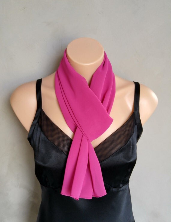 Fushia Chiffon Scarf - Perfect Summer Skinny Scarf - 56 inches long by 12 inches wide