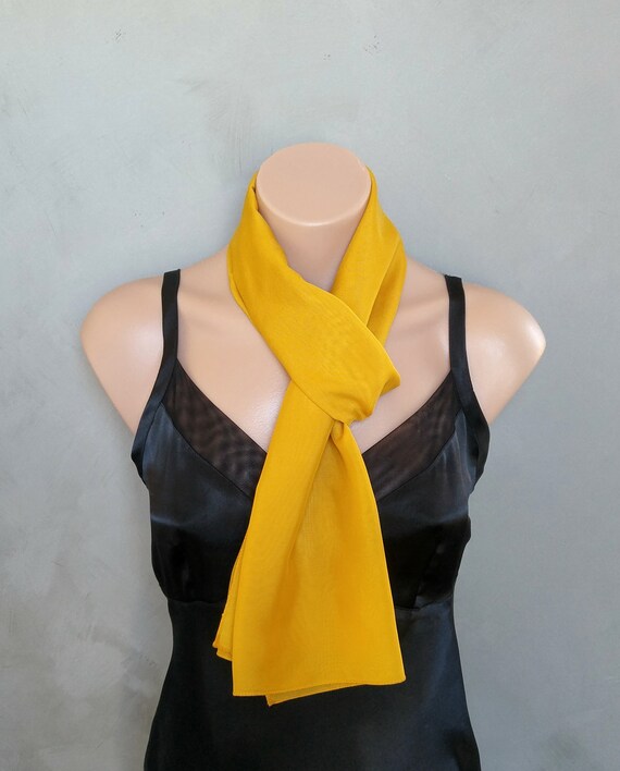 Mustard Chiffon Scarf - Summer Skinny Scarf - 56 inches long by 12 inches wide