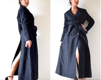 SUMMER SALE/ 30% off Vintage 60s 70s Black Quilted Double Breasted Princess Coat (size small, medium)