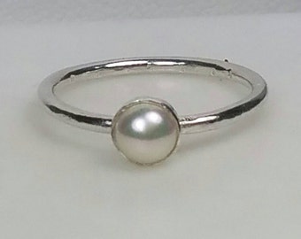 Pearl Ring, Pinky Ring, Pearl Stackable Ring, June Birthstone Ring, Size 3 Ring, Silver Pearl Ring Handmade Silver Ring, Pearl Maggie McMane