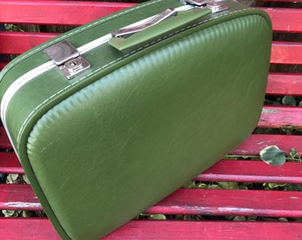 Vintage Green Small Suitcase/Overnight Case Luggage Great for Repurposing