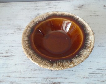Vintage classic Hulls Brown brown drip Cretone round bowl, oven proof, cereal or ice cream bowl