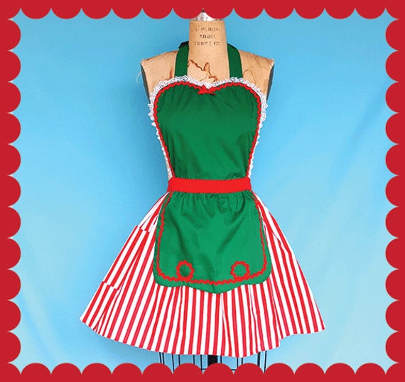 CHRISTMAS apron womens full apron in green by loverdoversclothing