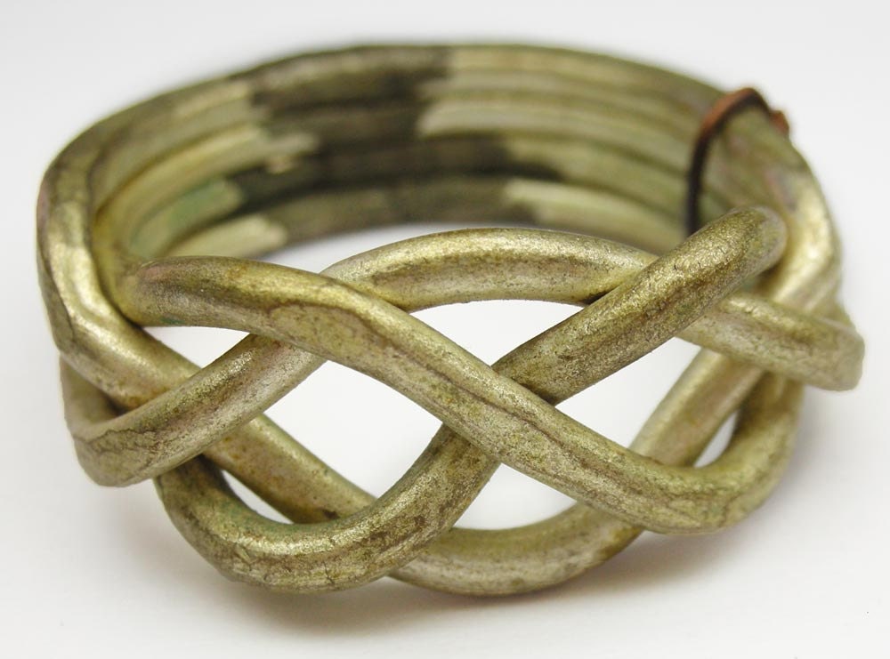 Antique rustic puzzle ring silver plated brass Available