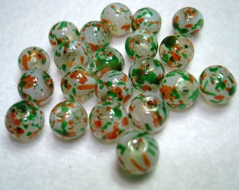 Orange Green Spray Painted Round Glass Beads - B3214