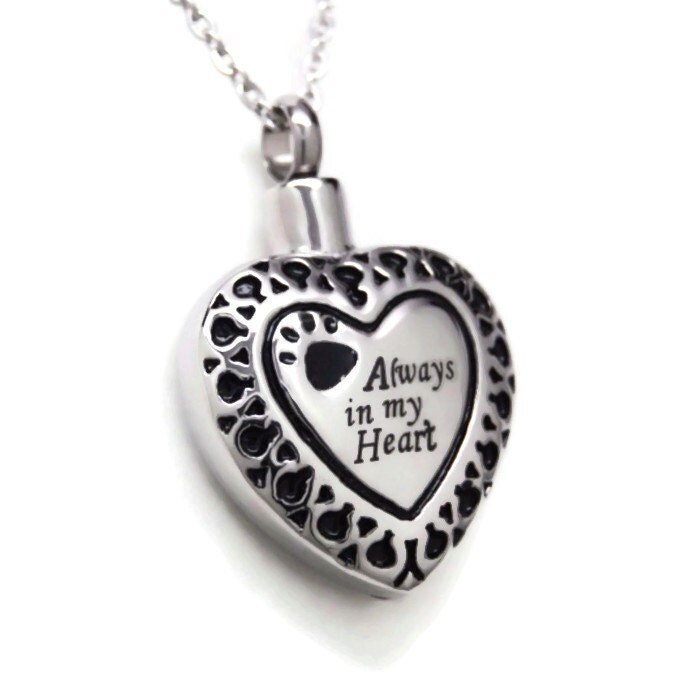 Always in my Heart Paw Engravable Cremation Jewelry Heart Urn