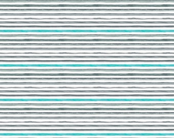Grey Teal Stripes Fabric - Watercolor Stripes By Dinaramay - Stripes Cotton Fabric By The Yard With Spoonflower