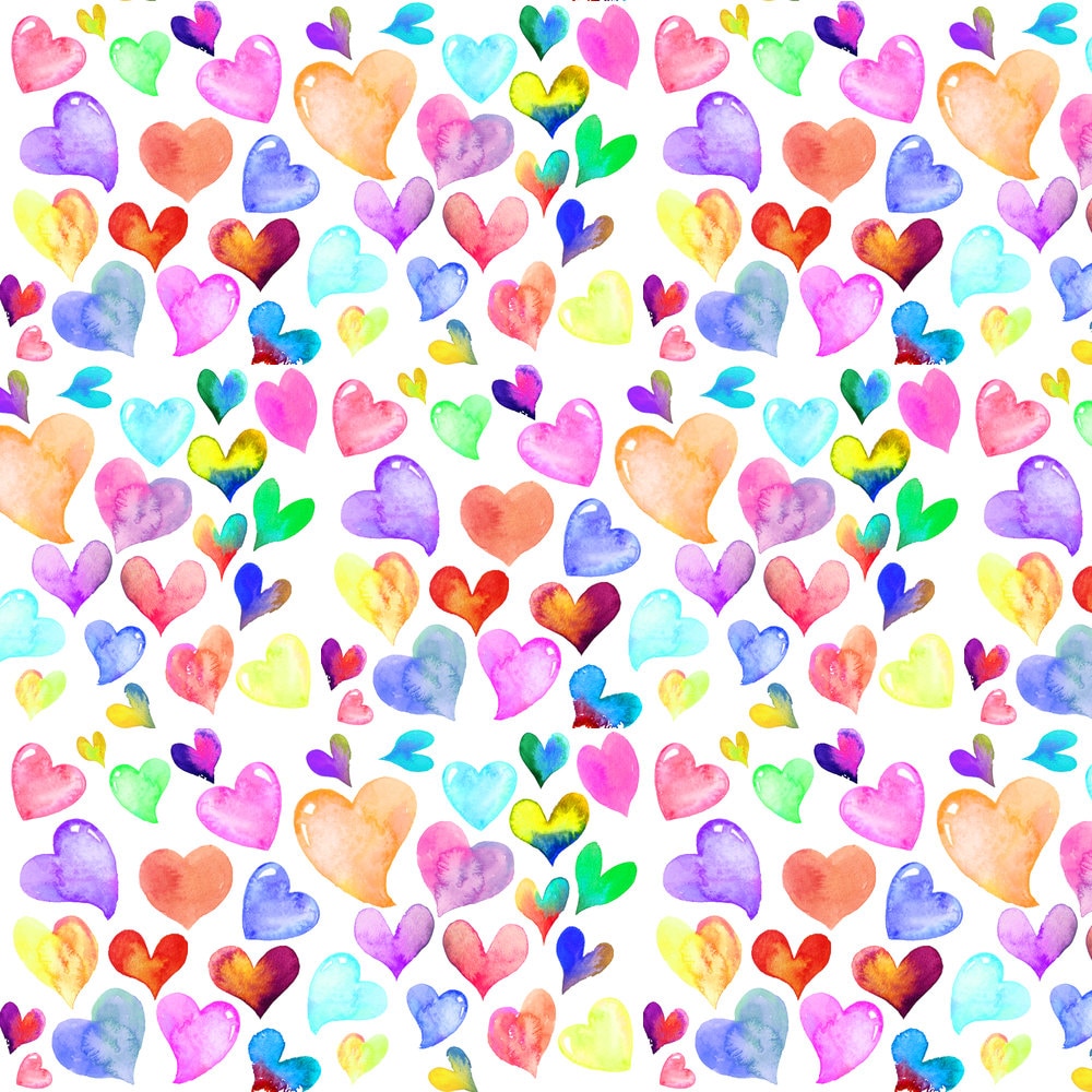 Watercolor Hearts Fabric Colorful Watercolor Hearts // White