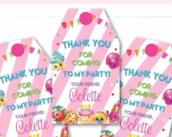 Instant Download - Editable - Shopkins and Shoppies Birthday Party Favor Tags Thank You Tags