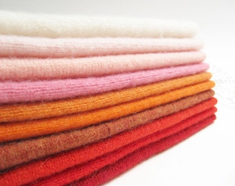 Cashmere Wool Felt Fabric Bundle Felted Wool Sweater Remnants Destash Cashmere Cutter Craft Scraps in Warm Colors - 10 - 6" x 8" Pieces 84