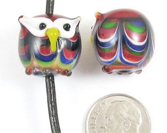 Lampwork Glass Pendant Bead-Colorful Wide Eyed Owl (1 Piece)