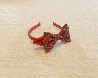 Red Tartan Plaid Holiday Ribbon Bow Headband