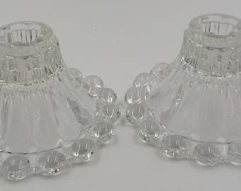 Vintage - Set of 2 - Boopie - Tapered Candle Holders - Glass - Bubble Edges