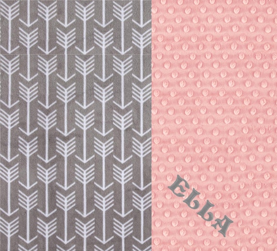 Minky Baby Blanket Girl, Silver Gray Pink Arrow Personalized Baby Blanket - Newborn Gift // Girl Baby Blanket // Arrow Baby Blanket
