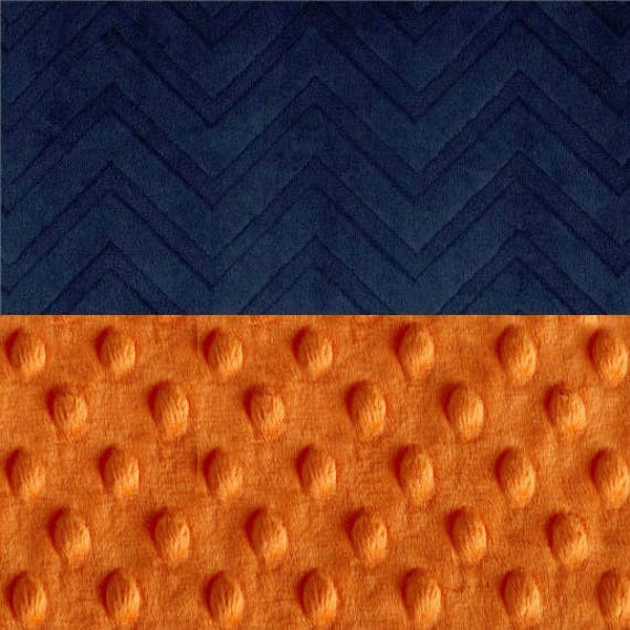 48 x 60 Toddler Blanket / Navy Chevron Minky Baby Blanket Personalized Blue Orange Toddler Size / Blue Throw Blanket / Blue Baby Blanket