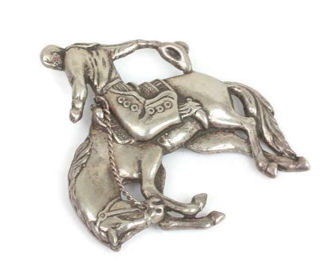 Bucking Bronco and Cowboy Brooch Sterling Silver Vintage