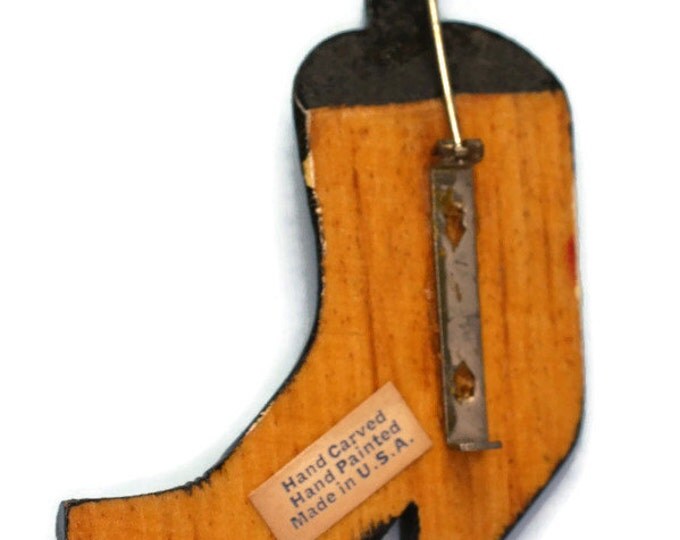 Wooden Cowboy Boot Pin Hand Painted Gunnison Colorado Souvenir