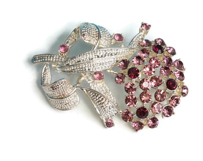 Lavender and Purple Rhinestone Brooch Pin Floral Design Vintage