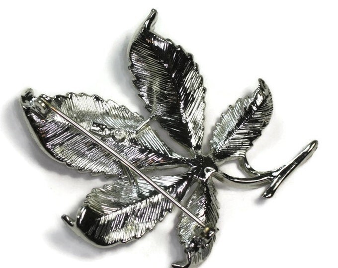 Coro Leaf Brooch Silver Tone Dimensional Vintage