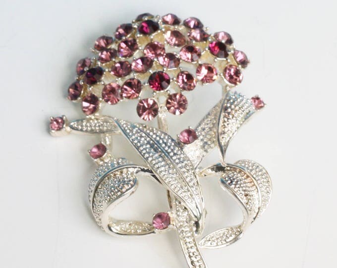 Lavender and Purple Rhinestone Brooch Pin Floral Design Vintage