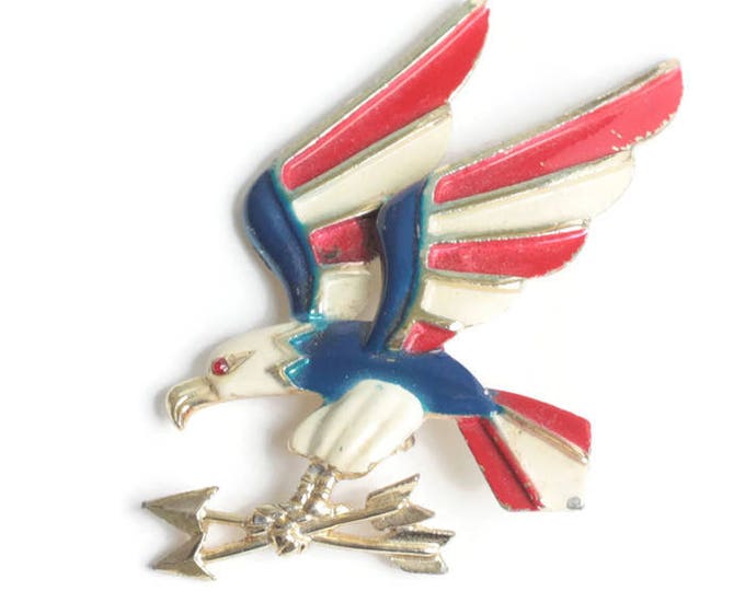 Enameled Eagle Brooch Red White Blue Patriotic Vintage