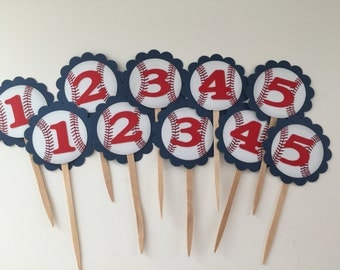 Baseball Cupcake Toppers or Food Picks - Baseball Theme Baby Shower First Birthday