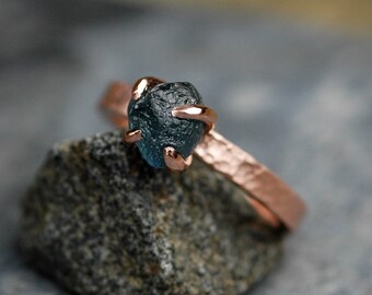 Raw Montana Sapphire on 14k Recycled Gold Ring- Made to Order