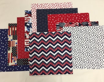 Patriotic Fabric 30 Piece 10 Squares Layer Cake Red