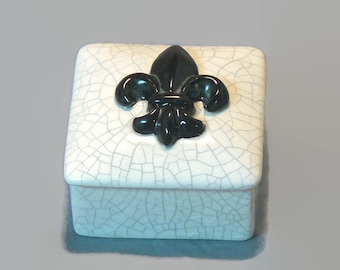 Ceramic Keepsake Box - Fleur de Lis Keepsake Box - Black