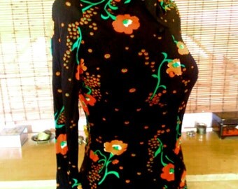 Vintage poppy print Disco Blouse S M Free shipping