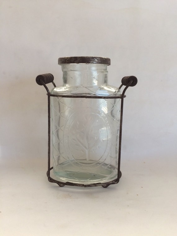 Vintage Style Glass Vase Attached Frog Lid Caddy