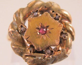1800's Victorian Antique 10k Ruby Seed Pearl Ring Size 7 Fine Jewelry Jewellery