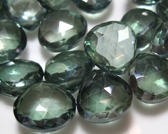 10 Beads Set - Beautiful AAA Green Mystic QUARTZ Faceted Heart Briolettes
