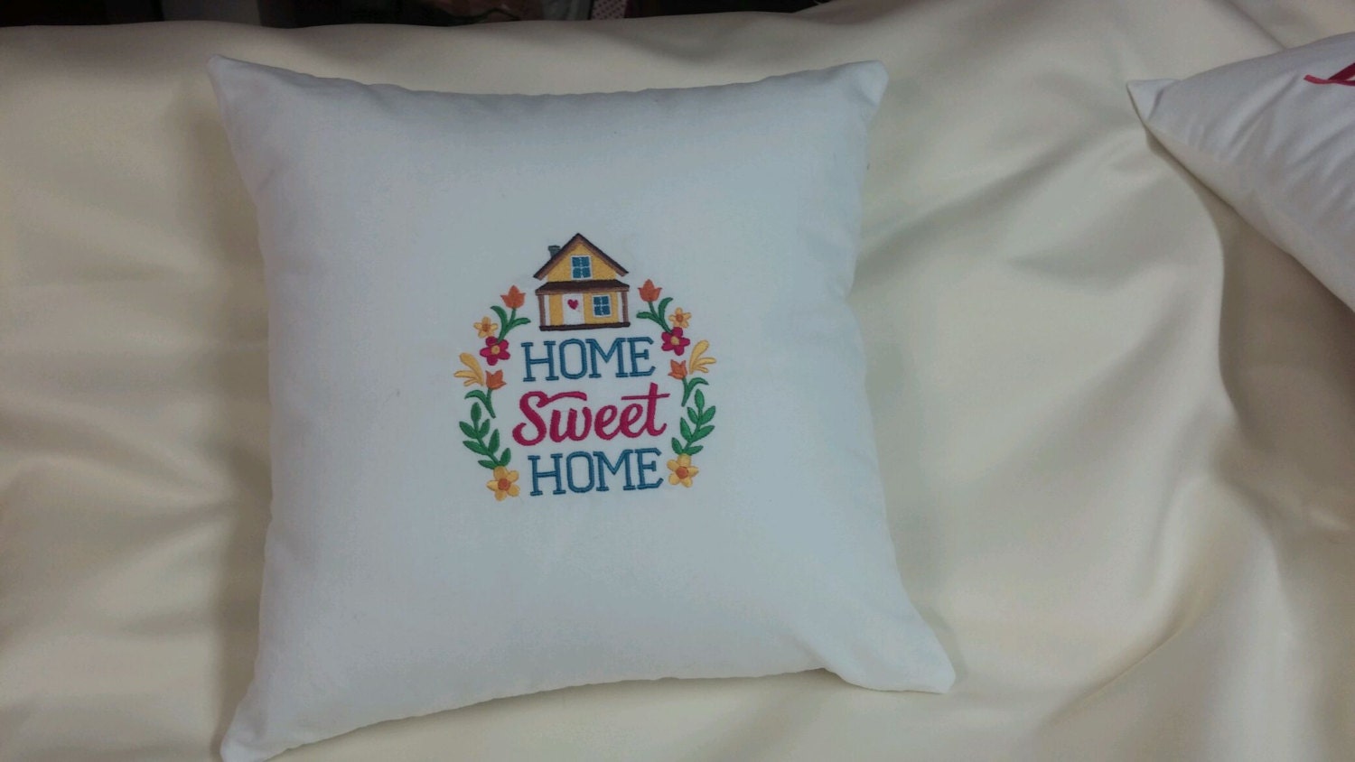 Embroidered HOME SWEET HOME pillow