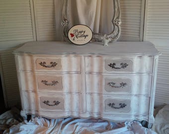 DresserFrench Provincial Serpentine Low Boy Style Dresser Poppy Cottage Custom PAINT to ORDER Vintage Painted Furniture