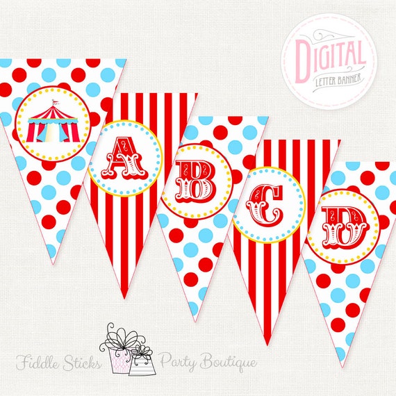 DIGITAL Circus Banner, Birthday Banner, Carnival Banner, {Letters, Number & Dividers Included}, Ready-to-Print, No Editing Needed! Il_570xn