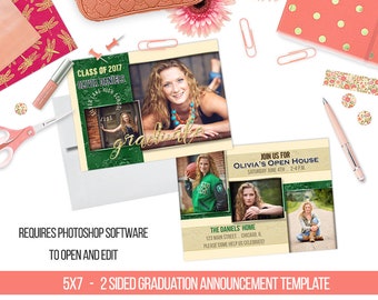 INSTANT DOWNLOAD Textured Foil Senior Graduation Announcement Templates/PSD files