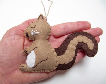Personalized Squirrel Christmas Ornament, Wool Felt Christmas Ornament, Woodland Ornament, BROWN Squirrel Ornament