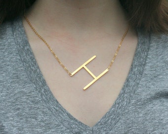 Large Initial Necklace,Sideways Intial Necklace,Gold Initial Necklace ,Custom Letter Necklace,Alphabet Necklace