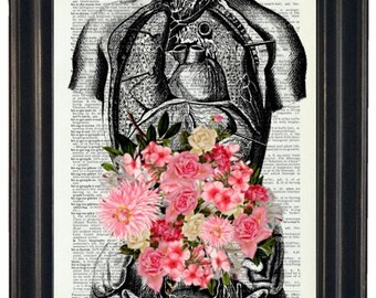 BOGO 1/2 OFF Anatomy Illustration with Flowers A HHP Original Design Anatomy Art Dictioanry Prints
