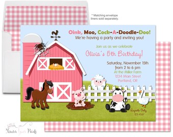 Girls Farm Party Invitation - Girls Birthday Invitation - Barnyard Birthday Invitation - Farm Party Invite - Barnyard Party - Farm Birthday