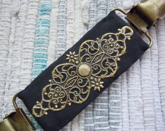 Steampunk metal filigree on fabric dress clip, garment clip, shirt clip, jacket clip, vest clip, cinch for the back of the waist