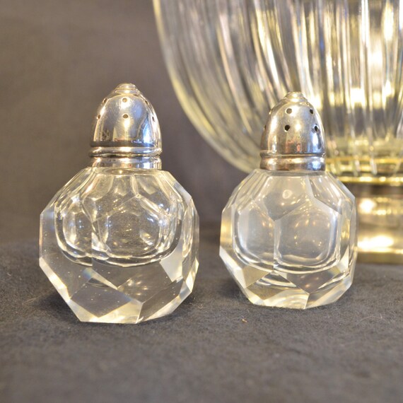 Crystal and Silver Plated Salt and Pepper Shakers Geometric