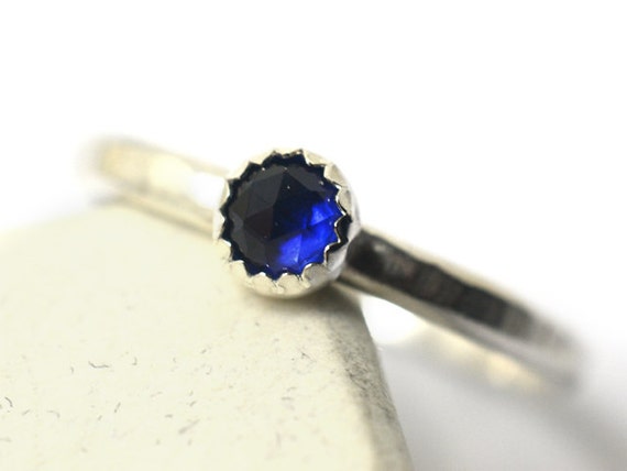 Minimalist Ring Tiny Gemstone Ring Blue Sapphire Ring